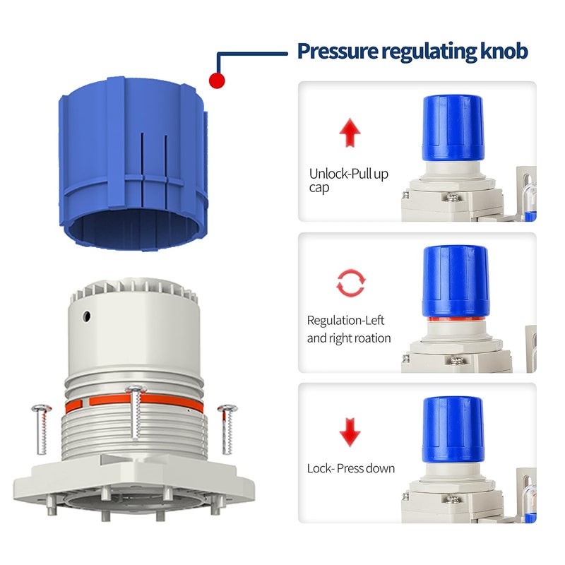 BLCH 3/8" NPT Air Compressor Water Separator - Air Pressure Regulator Compressed Air Filter Regulator Lubricator Combo AC3010-03 Semi-auto Drain Poly Bowl Gauge 0-160 PSI 5μm Brass - Image 4
